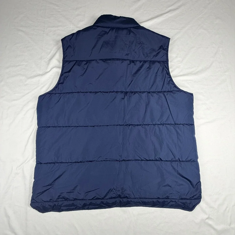 Lands End Mens Puffer Vest XL Navy Snap Closure Snap Pockets Outdoors Hiking